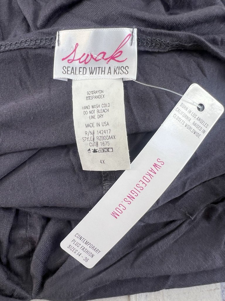 Swak Maxi Dress Kimono Sleeve Stretch Grey Usa Made Solid 4xl V Neck — image 5 of 6
